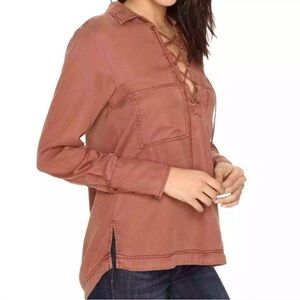 Free People Under Your Spell Tencel Womens Top SzM Reddish Brown Light Fall Boho